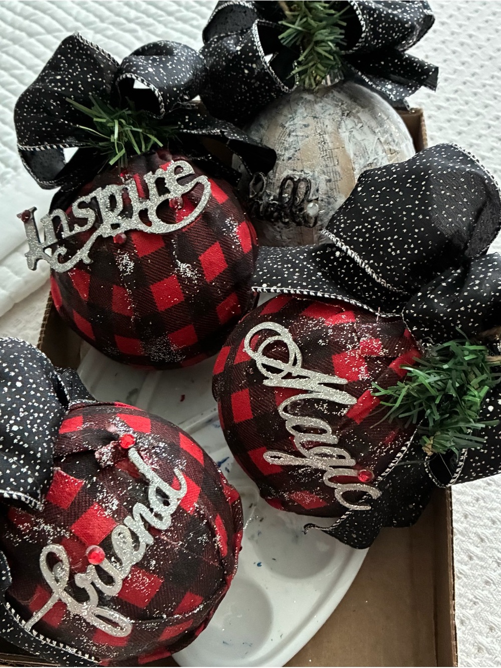 Holiday Plaid Ornament Set - Red and Black Buffalo Check